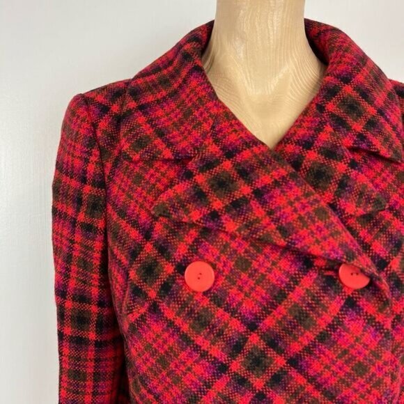 VTG 80s Holt Renfrew Hardy Amies Womens M Plaid Double Breasted Blazer Jacket Re - Picture 2 of 15